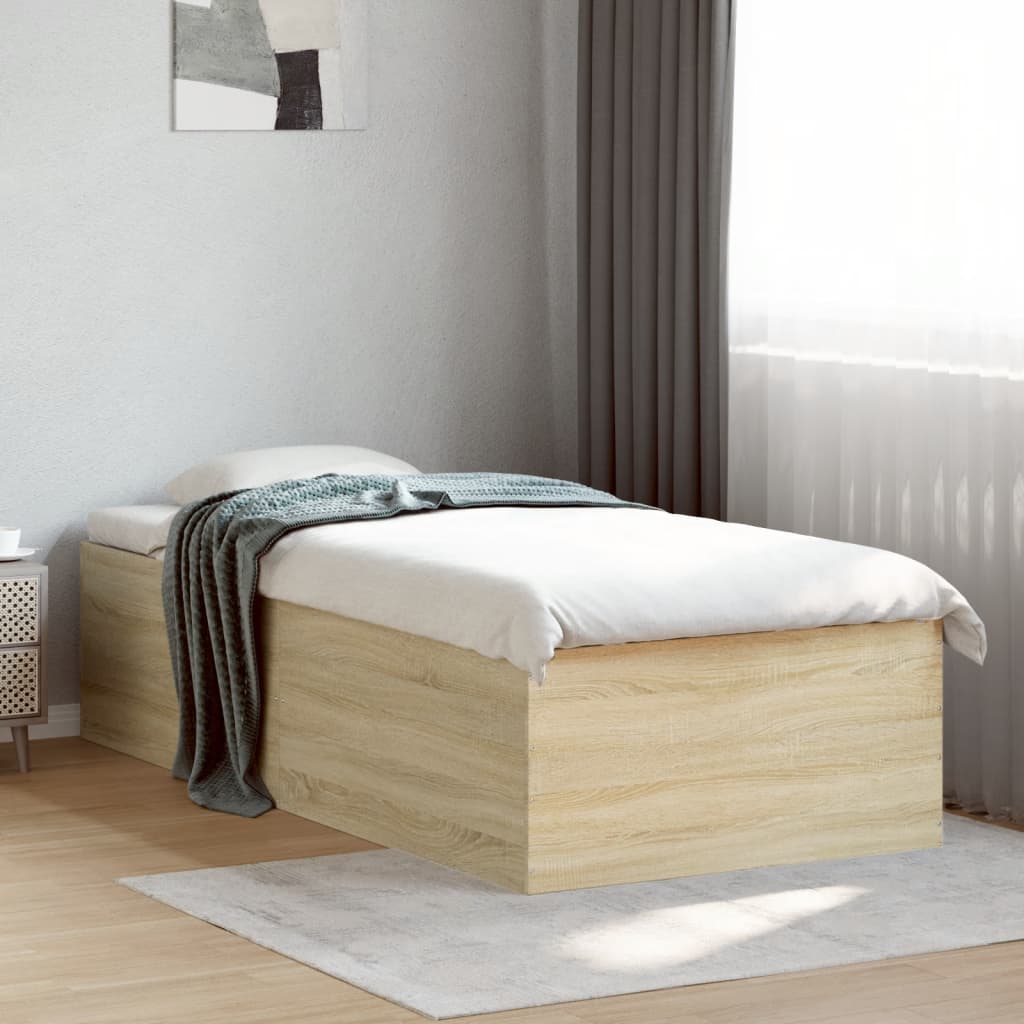 Bedframe bewerkt hout sonoma eikenkleurig 90x190 cm Bedden & bedframes | Creëer jouw Trendy Thuis | Gratis bezorgd & Retour | Trendy.nl