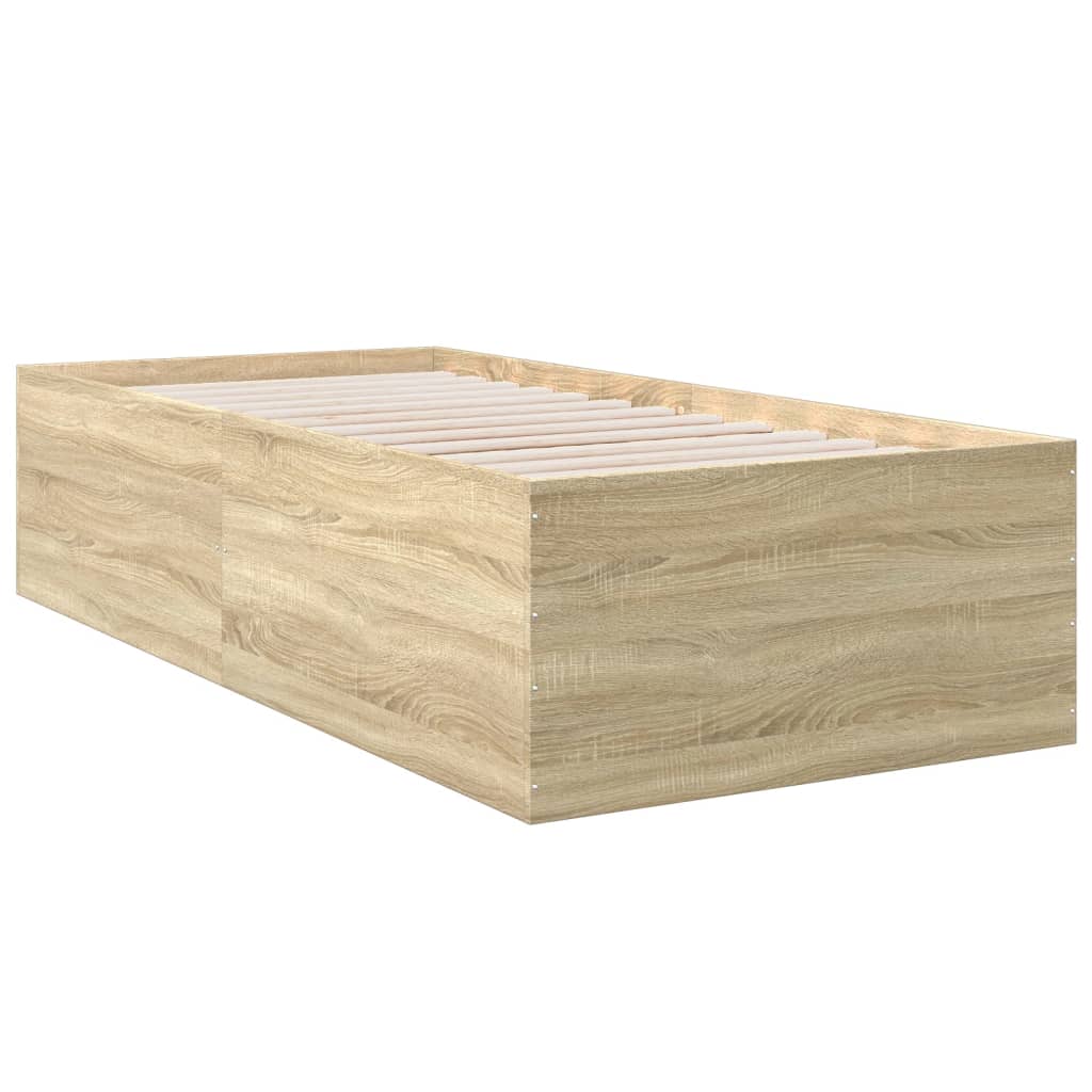 Bedframe bewerkt hout sonoma eikenkleurig 90x190 cm Bedden & bedframes | Creëer jouw Trendy Thuis | Gratis bezorgd & Retour | Trendy.nl