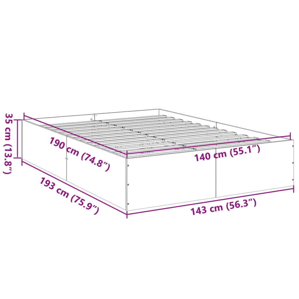 Bedframe bewerkt hout sonoma eikenkleurig 90x190 cm Bedden & bedframes | Creëer jouw Trendy Thuis | Gratis bezorgd & Retour | Trendy.nl