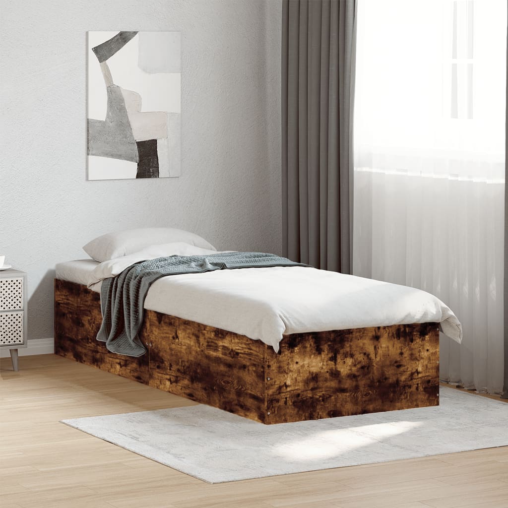 Bedframe bewerkt hout gerookt eikenkleurig 90x190 cm Bedden & bedframes | Creëer jouw Trendy Thuis | Gratis bezorgd & Retour | Trendy.nl