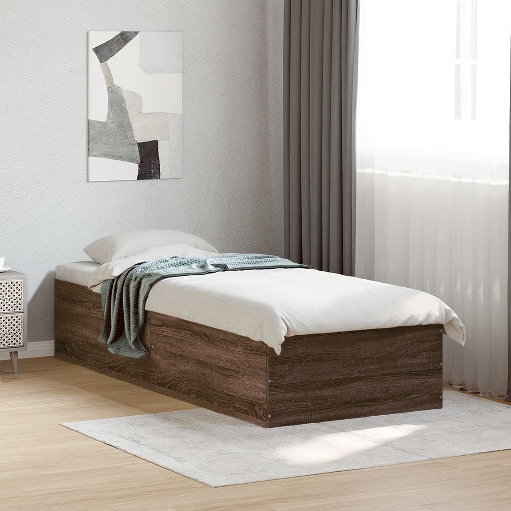 Bedframe bewerkt hout bruin eikenkleur 90x190 cm Bedden & bedframes | Creëer jouw Trendy Thuis | Gratis bezorgd & Retour | Trendy.nl