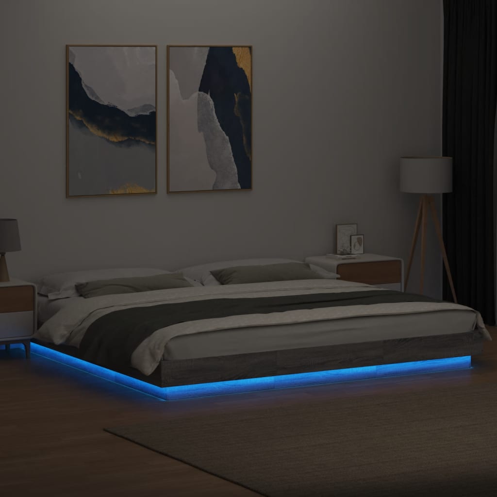 Bedframe met LED-verlichting grijs sonoma eiken 200x200 cm Bedden & bedframes | Creëer jouw Trendy Thuis | Gratis bezorgd & Retour | Trendy.nl