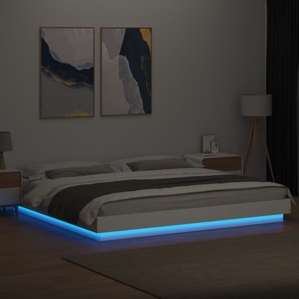 Bedframe met LED-verlichting bewerkt hout wit 180x200 cm Bedden & bedframes | Creëer jouw Trendy Thuis | Gratis bezorgd & Retour | Trendy.nl