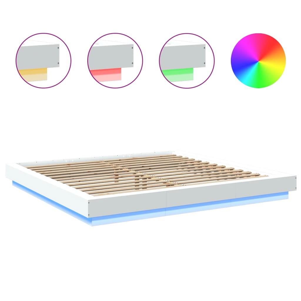 Bedframe met LED-verlichting bewerkt hout wit 180x200 cm Bedden & bedframes | Creëer jouw Trendy Thuis | Gratis bezorgd & Retour | Trendy.nl