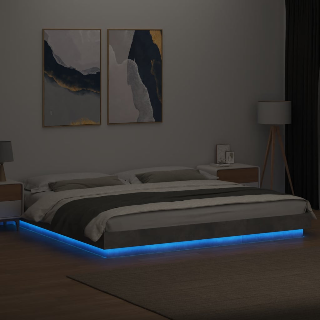 Bedframe met LED-verlichting bewerkt hout betongrijs 180x200 cm Bedden & bedframes | Creëer jouw Trendy Thuis | Gratis bezorgd & Retour | Trendy.nl