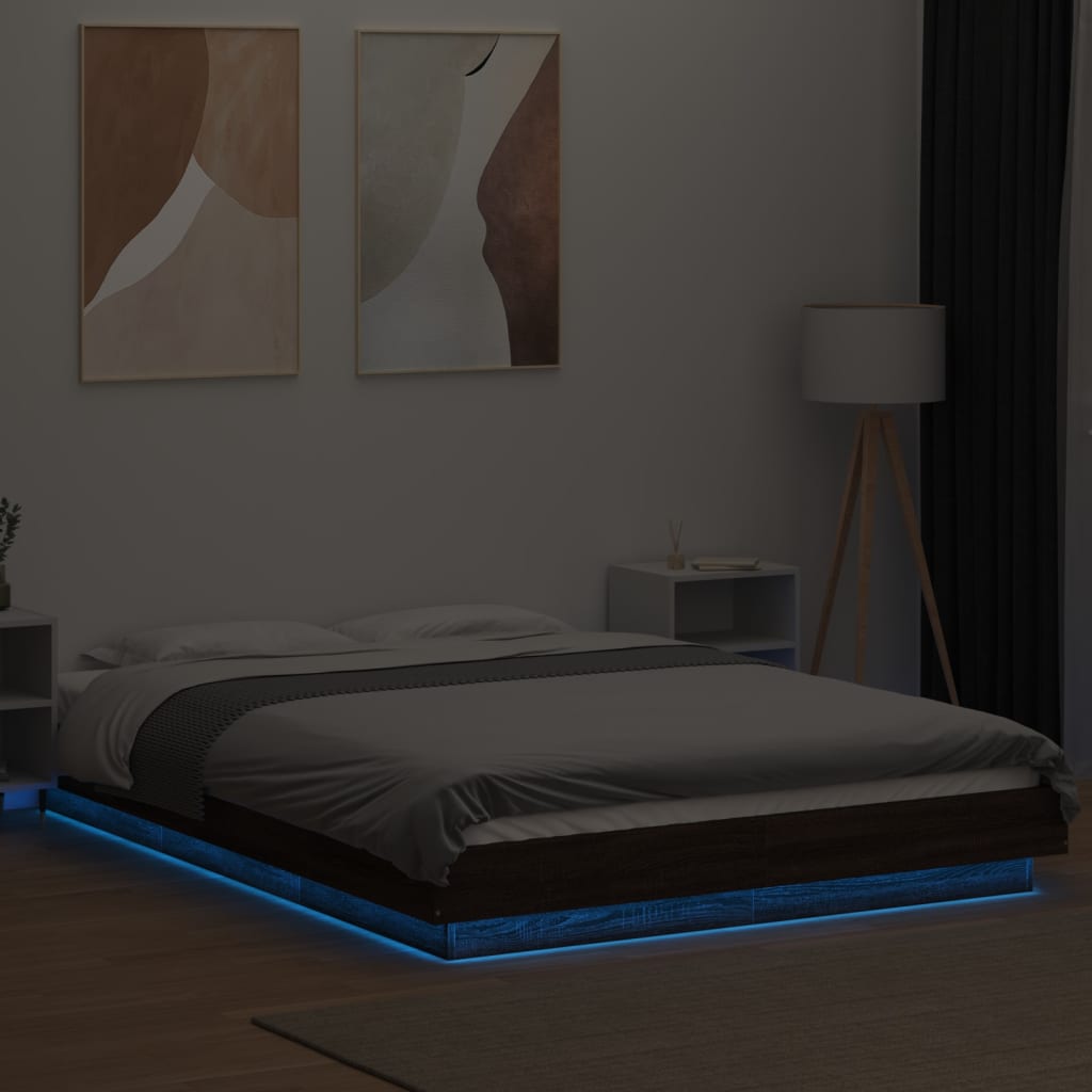 Bedframe met LED-verlichting bruin eikenkleurig 120x190 cm Bedden & bedframes | Creëer jouw Trendy Thuis | Gratis bezorgd & Retour | Trendy.nl