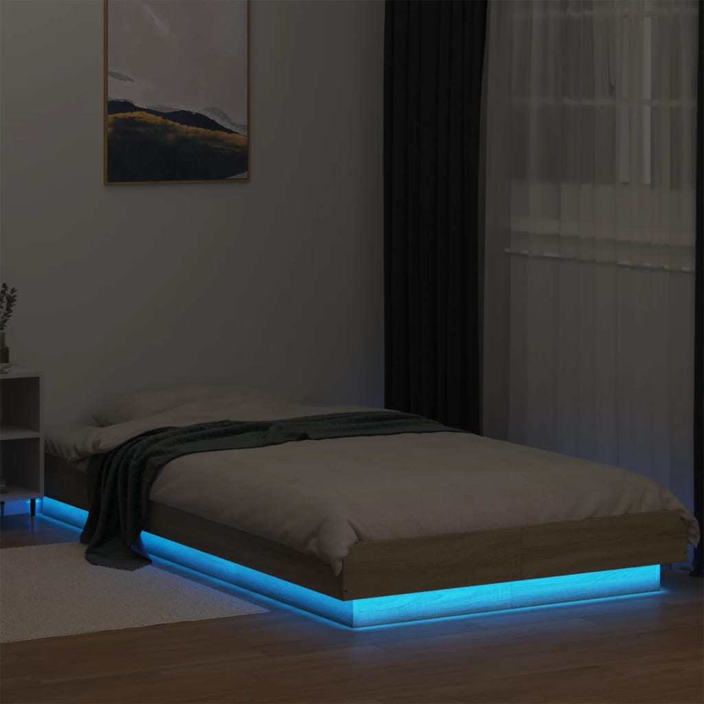 Bedframe met LED-verlichting sonoma eikenkleurig 90x190 cm Bedden & bedframes | Creëer jouw Trendy Thuis | Gratis bezorgd & Retour | Trendy.nl