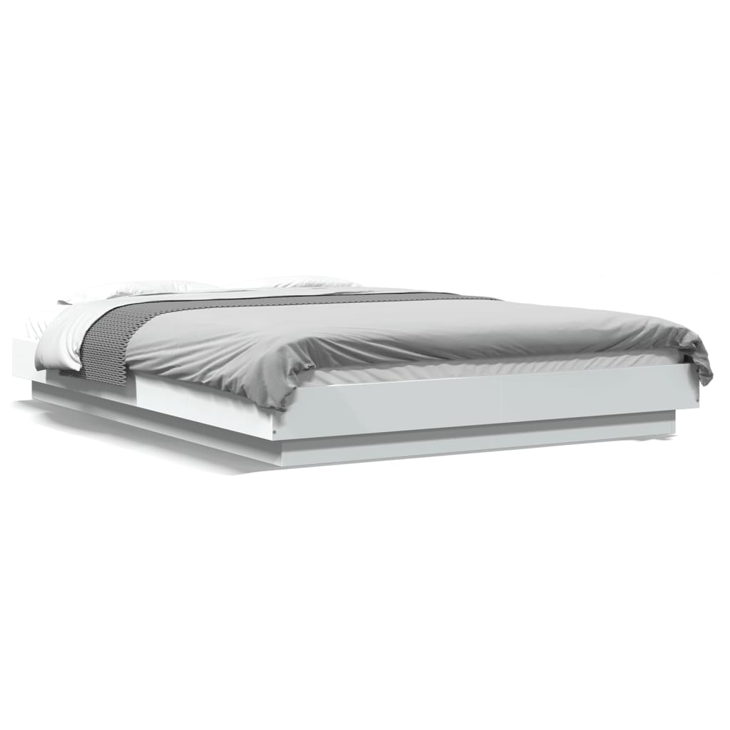 Bedframe LED massief hout wit 140x190 cm Bedden & bedframes | Creëer jouw Trendy Thuis | Gratis bezorgd & Retour | Trendy.nl