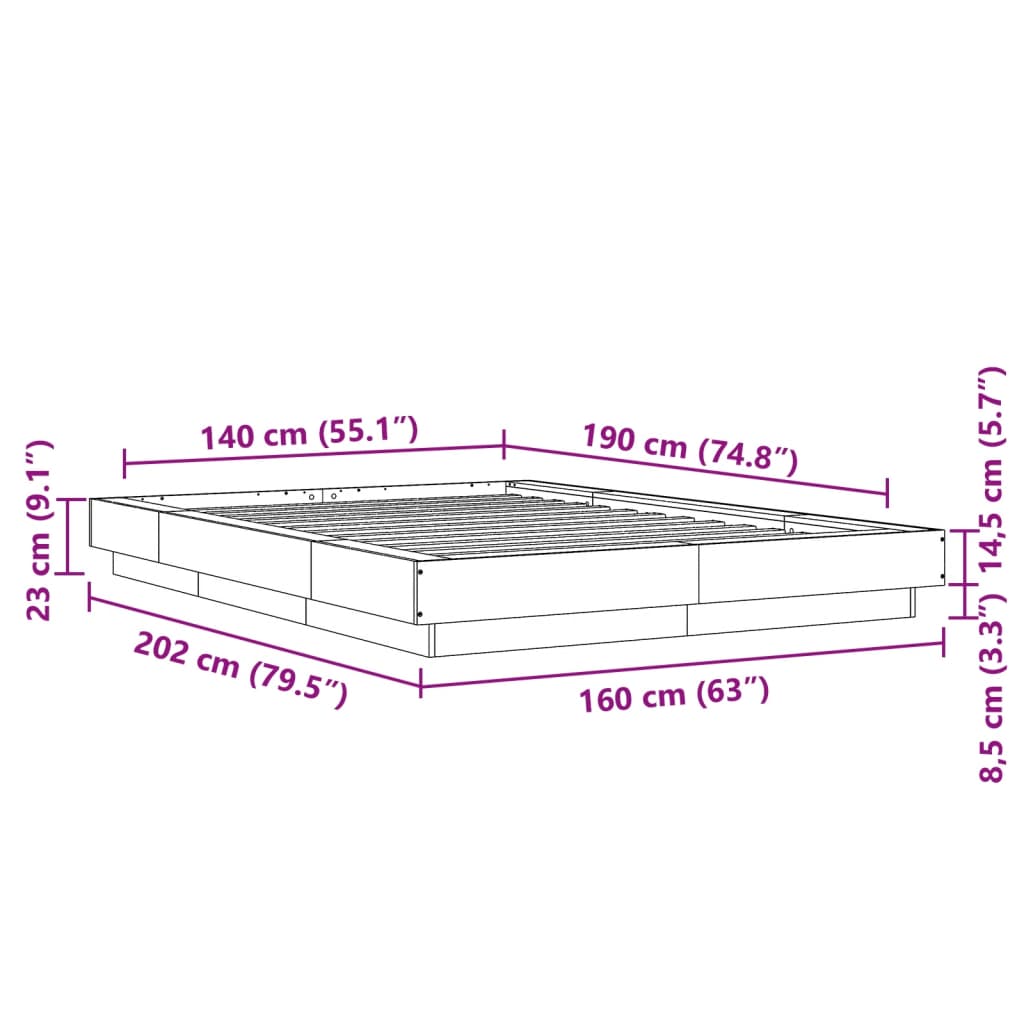 Bedframe bewerkt hout grijs sonoma eikenkleurig 140x190 cm Bedden & bedframes | Creëer jouw Trendy Thuis | Gratis bezorgd & Retour | Trendy.nl