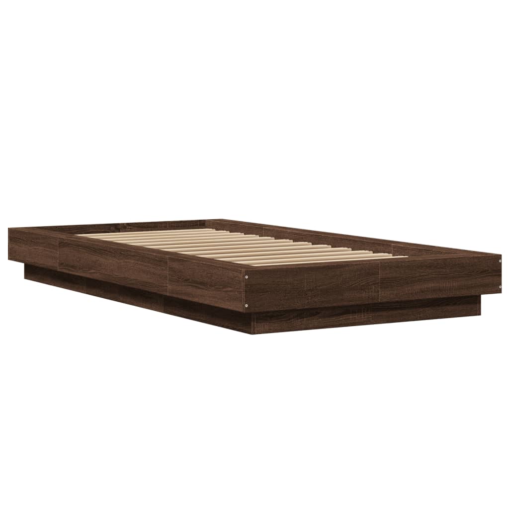 Bedframe bewerkt hout bruin eikenkleur 90x190 cm Bedden & bedframes | Creëer jouw Trendy Thuis | Gratis bezorgd & Retour | Trendy.nl