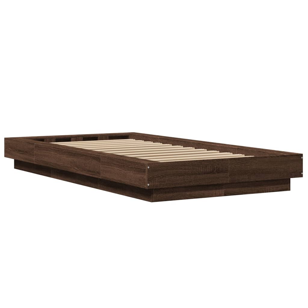 Bedframe bewerkt hout bruin eikenkleur 90x190 cm Bedden & bedframes | Creëer jouw Trendy Thuis | Gratis bezorgd & Retour | Trendy.nl