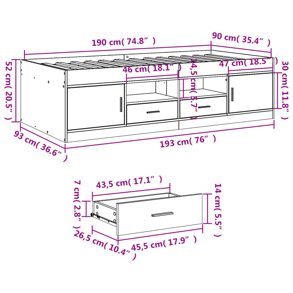 Slaapbank met lades 90x190 cm bewerkt hout zwart Bedden & bedframes | Creëer jouw Trendy Thuis | Gratis bezorgd & Retour | Trendy.nl