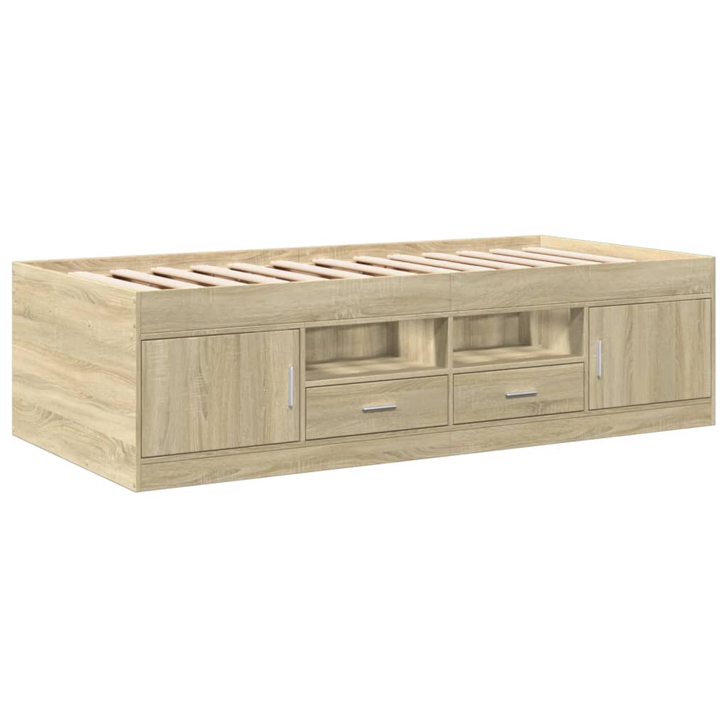 Slaapbank met lades 90x190 cm bewerkt hout sonoma eikenkleurig Bedden & bedframes | Creëer jouw Trendy Thuis | Gratis bezorgd & Retour | Trendy.nl