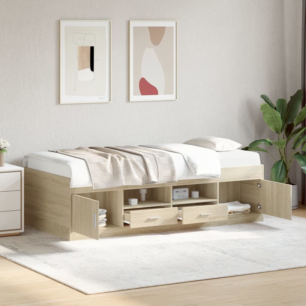 Slaapbank met lades 90x190 cm bewerkt hout sonoma eikenkleurig Bedden & bedframes | Creëer jouw Trendy Thuis | Gratis bezorgd & Retour | Trendy.nl