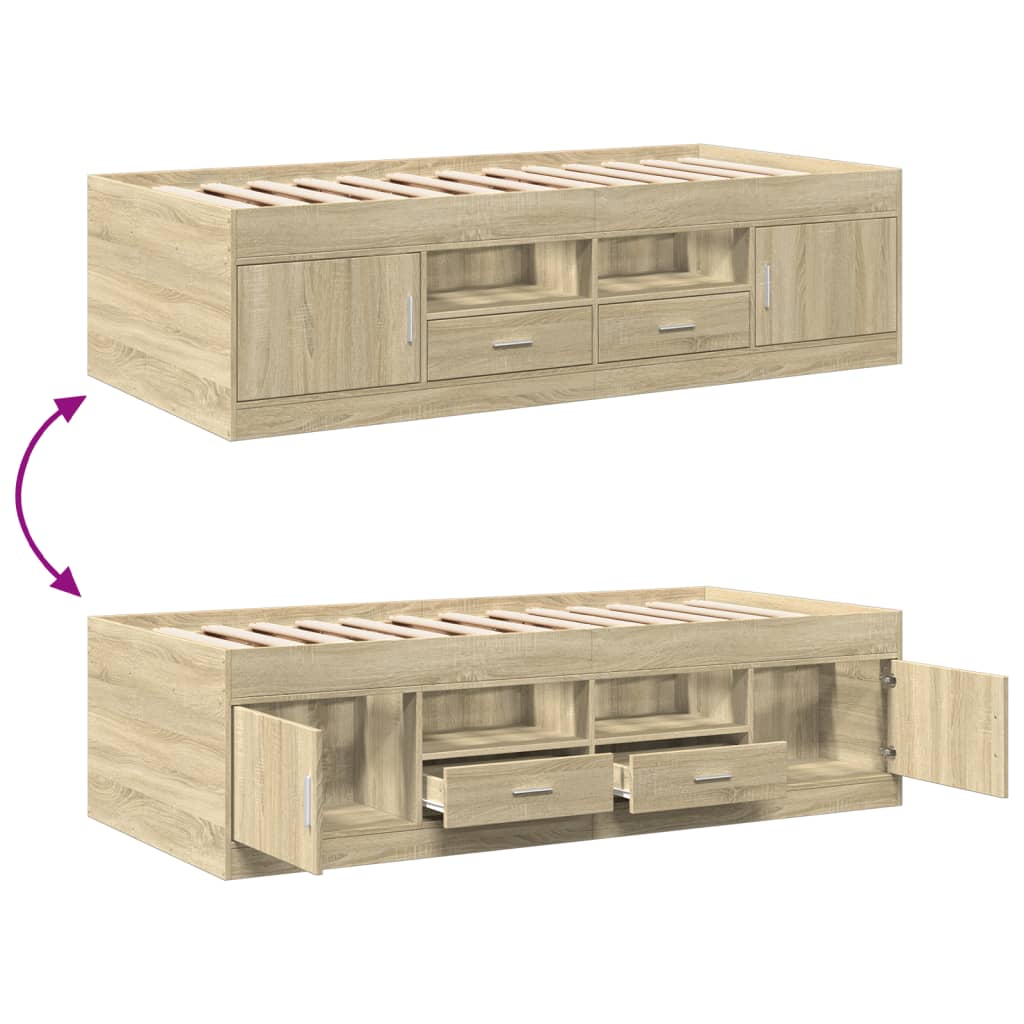 Slaapbank met lades 90x190 cm bewerkt hout sonoma eikenkleurig Bedden & bedframes | Creëer jouw Trendy Thuis | Gratis bezorgd & Retour | Trendy.nl