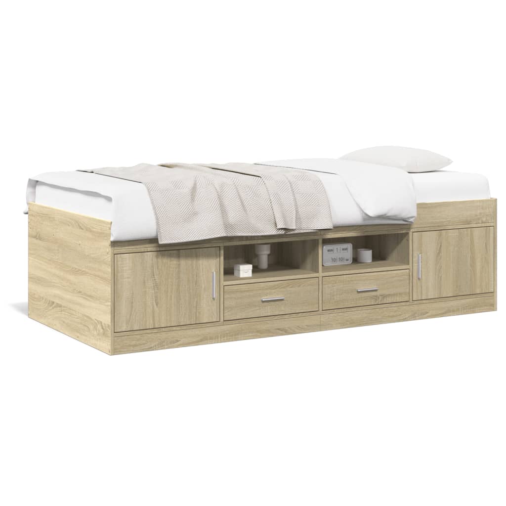 Slaapbank met lades 90x190 cm bewerkt hout sonoma eikenkleurig Bedden & bedframes | Creëer jouw Trendy Thuis | Gratis bezorgd & Retour | Trendy.nl