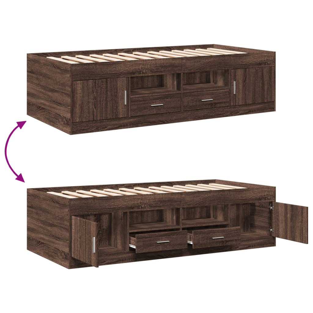 Slaapbank met lades 90x190 cm bewerkt hout bruin eikenkleurig Bedden & bedframes | Creëer jouw Trendy Thuis | Gratis bezorgd & Retour | Trendy.nl