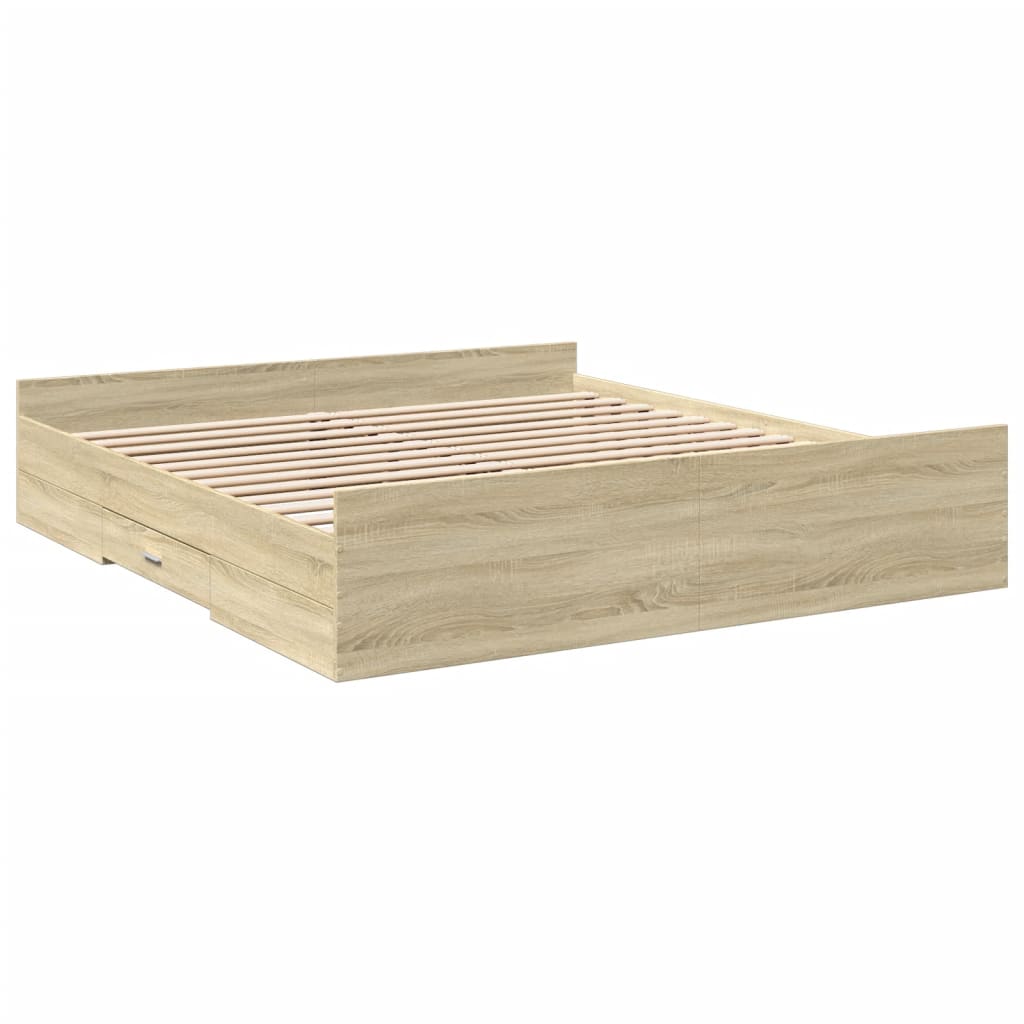 Bedframe met lades bewerkt hout sonoma eikenkleurig 200x200 cm Bedden & bedframes | Creëer jouw Trendy Thuis | Gratis bezorgd & Retour | Trendy.nl