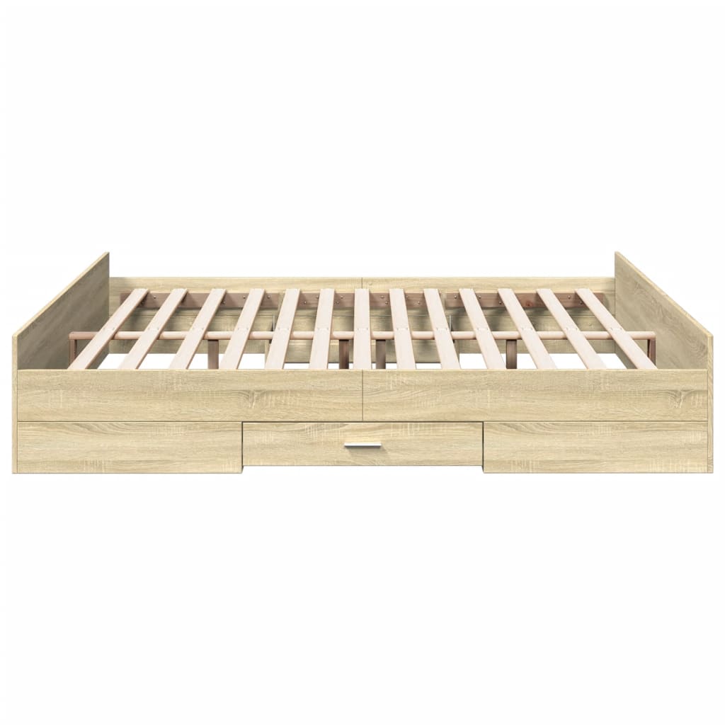 Bedframe met lades bewerkt hout sonoma eikenkleurig 200x200 cm Bedden & bedframes | Creëer jouw Trendy Thuis | Gratis bezorgd & Retour | Trendy.nl