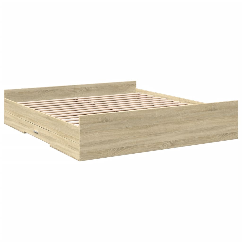 Bedframe met lades bewerkt hout sonoma eikenkleurig 200x200 cm Bedden & bedframes | Creëer jouw Trendy Thuis | Gratis bezorgd & Retour | Trendy.nl