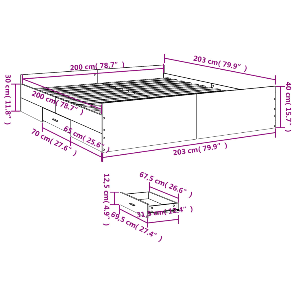 Bedframe met lades bewerkt hout sonoma eikenkleurig 200x200 cm Bedden & bedframes | Creëer jouw Trendy Thuis | Gratis bezorgd & Retour | Trendy.nl