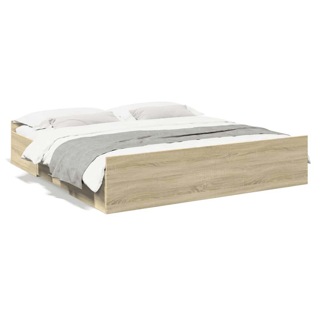 Bedframe met lades bewerkt hout sonoma eikenkleurig 200x200 cm Bedden & bedframes | Creëer jouw Trendy Thuis | Gratis bezorgd & Retour | Trendy.nl