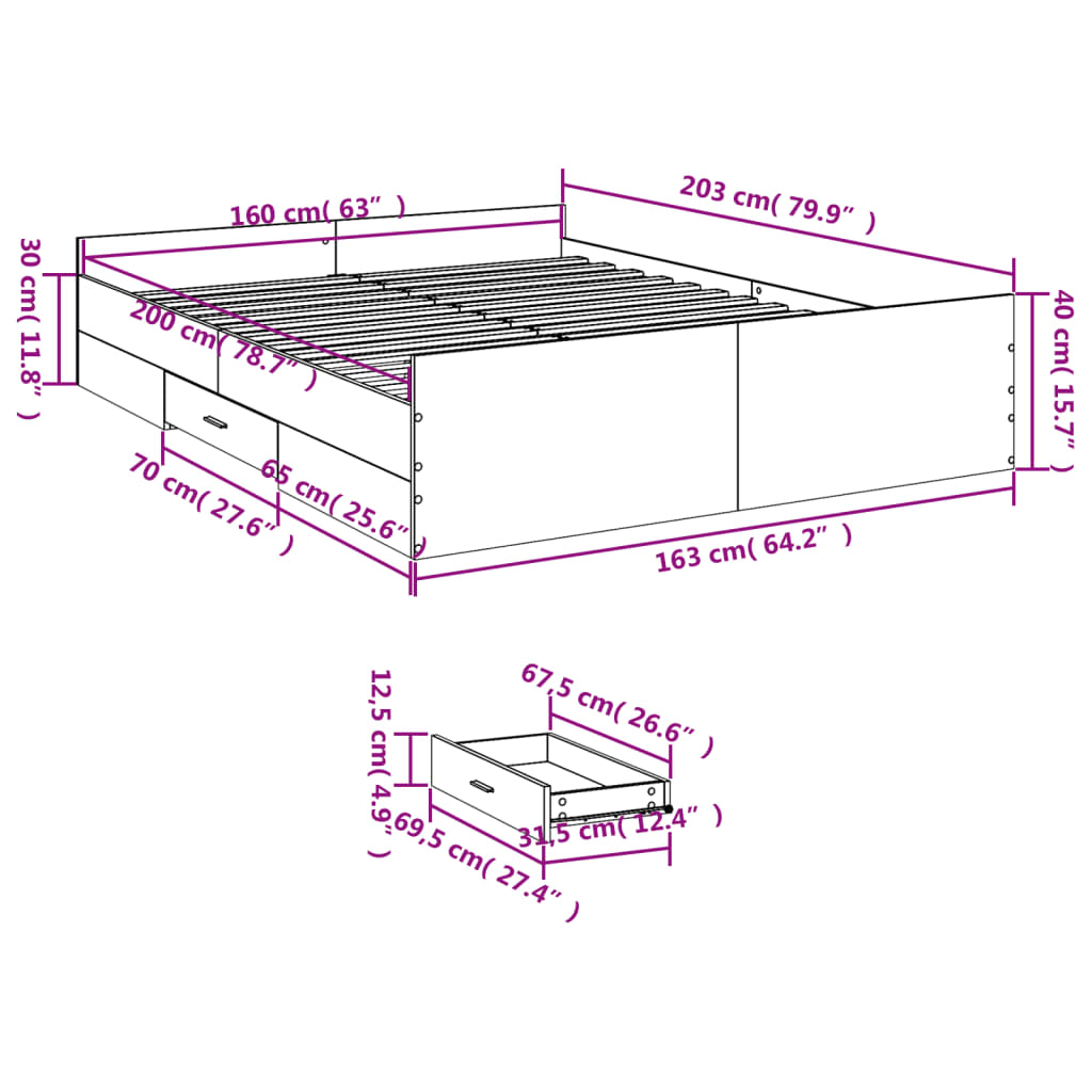 Bedframe met lades bewerkt hout wit 160x200 cm Bedden & bedframes | Creëer jouw Trendy Thuis | Gratis bezorgd & Retour | Trendy.nl