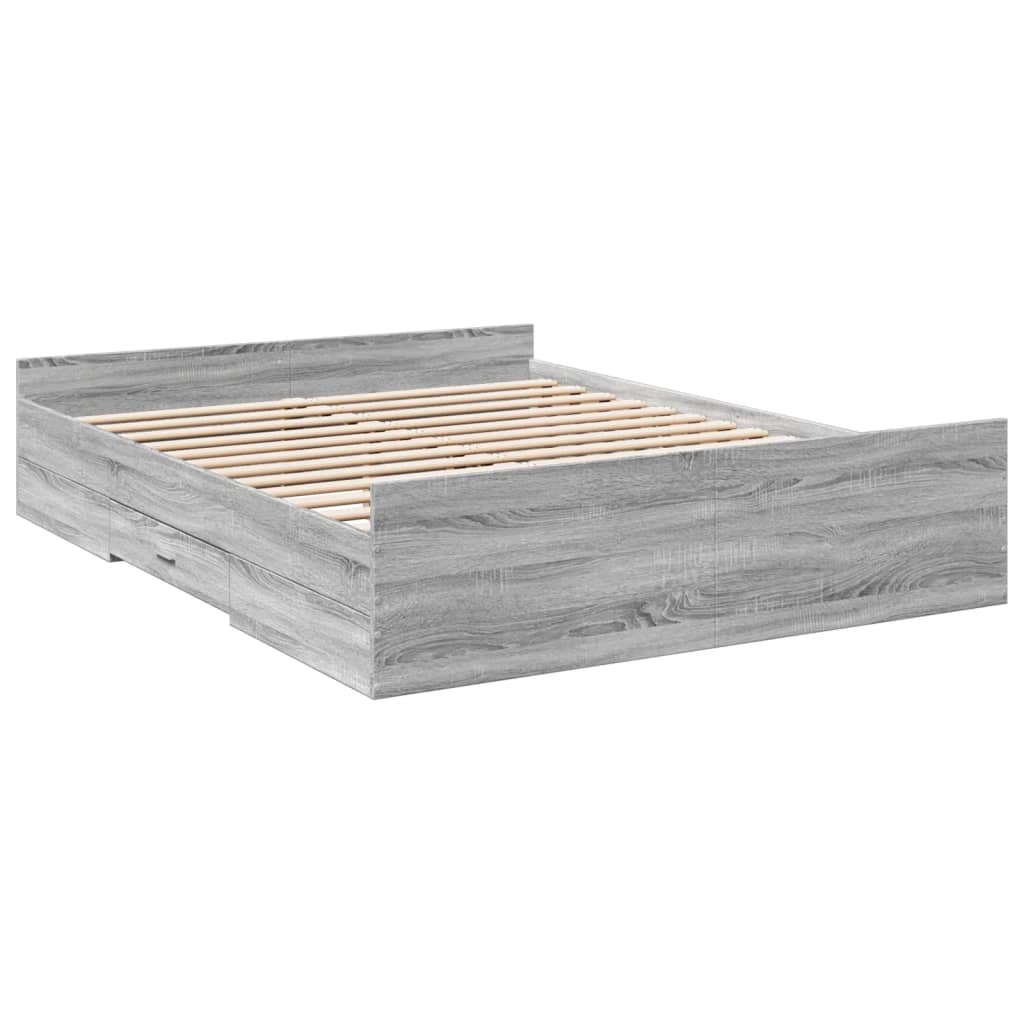 Bedframe met lades bewerkt hout grijs sonoma eiken 160x200 cm Bedden & bedframes | Creëer jouw Trendy Thuis | Gratis bezorgd & Retour | Trendy.nl