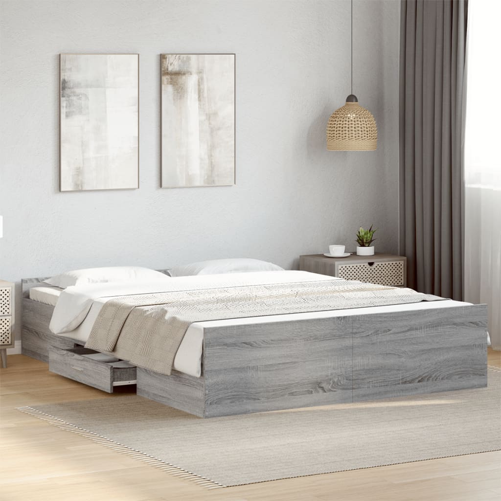 Bedframe met lades bewerkt hout grijs sonoma eiken 160x200 cm Bedden & bedframes | Creëer jouw Trendy Thuis | Gratis bezorgd & Retour | Trendy.nl