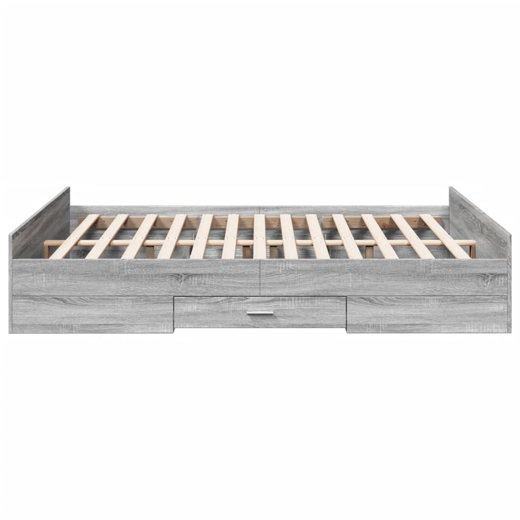 Bedframe met lades bewerkt hout grijs sonoma eiken 160x200 cm Bedden & bedframes | Creëer jouw Trendy Thuis | Gratis bezorgd & Retour | Trendy.nl