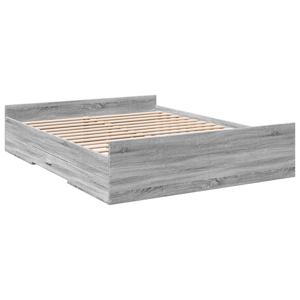 Bedframe met lades bewerkt hout grijs sonoma eiken 160x200 cm Bedden & bedframes | Creëer jouw Trendy Thuis | Gratis bezorgd & Retour | Trendy.nl