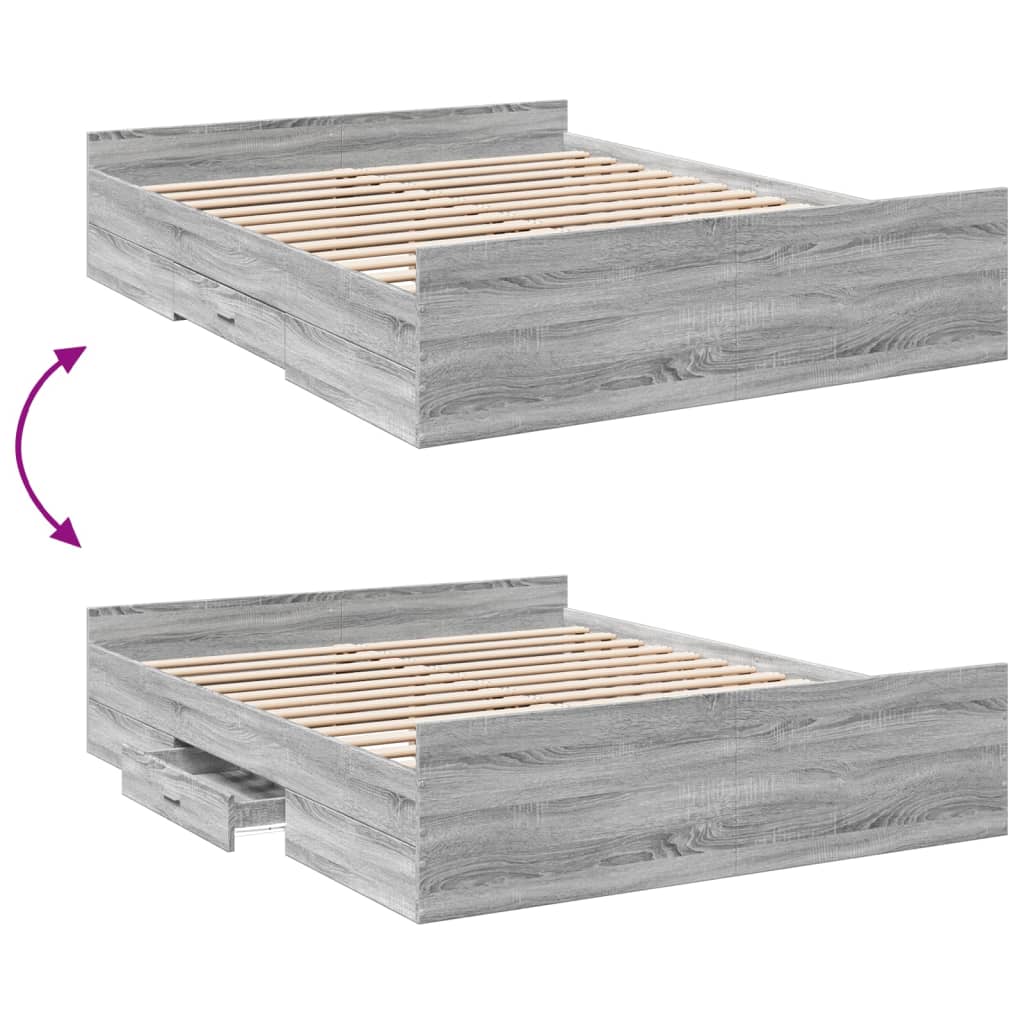 Bedframe met lades bewerkt hout grijs sonoma eiken 160x200 cm Bedden & bedframes | Creëer jouw Trendy Thuis | Gratis bezorgd & Retour | Trendy.nl