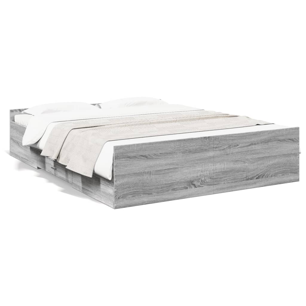 Bedframe met lades bewerkt hout grijs sonoma eiken 160x200 cm Bedden & bedframes | Creëer jouw Trendy Thuis | Gratis bezorgd & Retour | Trendy.nl