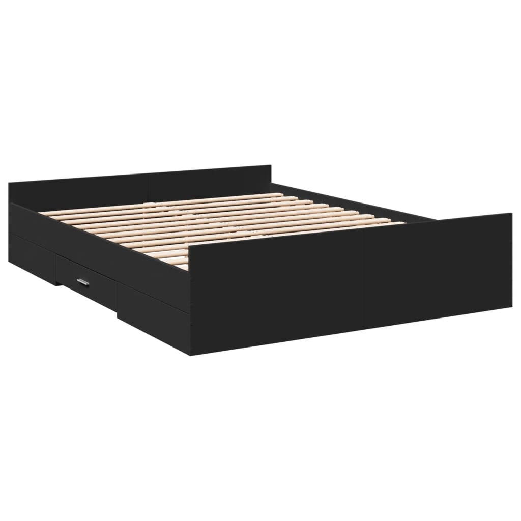 Bedframe met lades bewerkt hout zwart 150x200 cm Bedden & bedframes | Creëer jouw Trendy Thuis | Gratis bezorgd & Retour | Trendy.nl