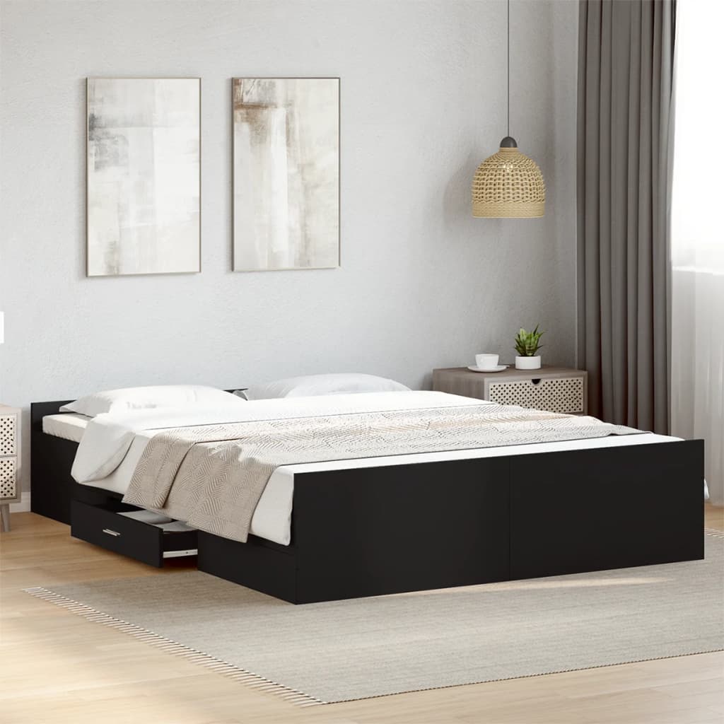 Bedframe met lades bewerkt hout zwart 150x200 cm Bedden & bedframes | Creëer jouw Trendy Thuis | Gratis bezorgd & Retour | Trendy.nl