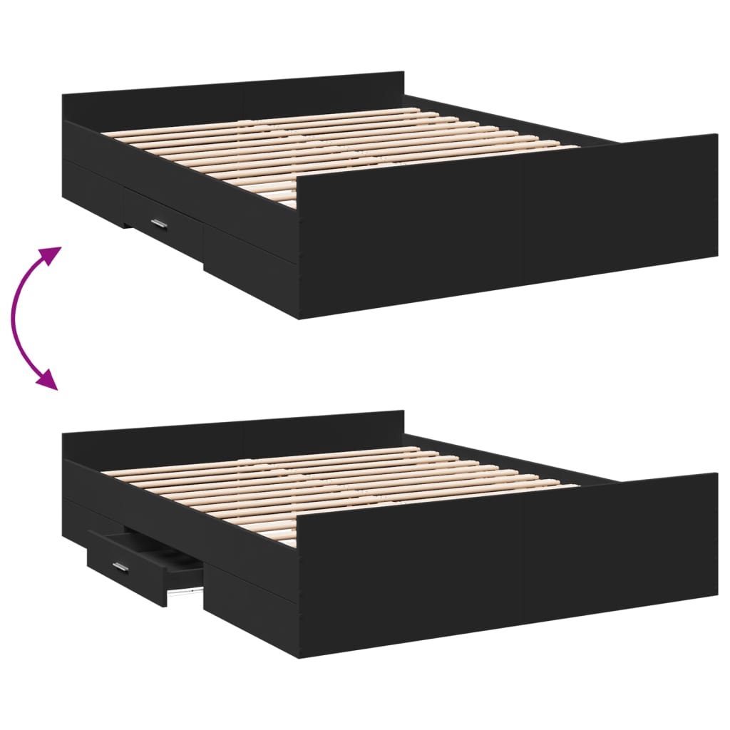 Bedframe met lades bewerkt hout zwart 150x200 cm Bedden & bedframes | Creëer jouw Trendy Thuis | Gratis bezorgd & Retour | Trendy.nl