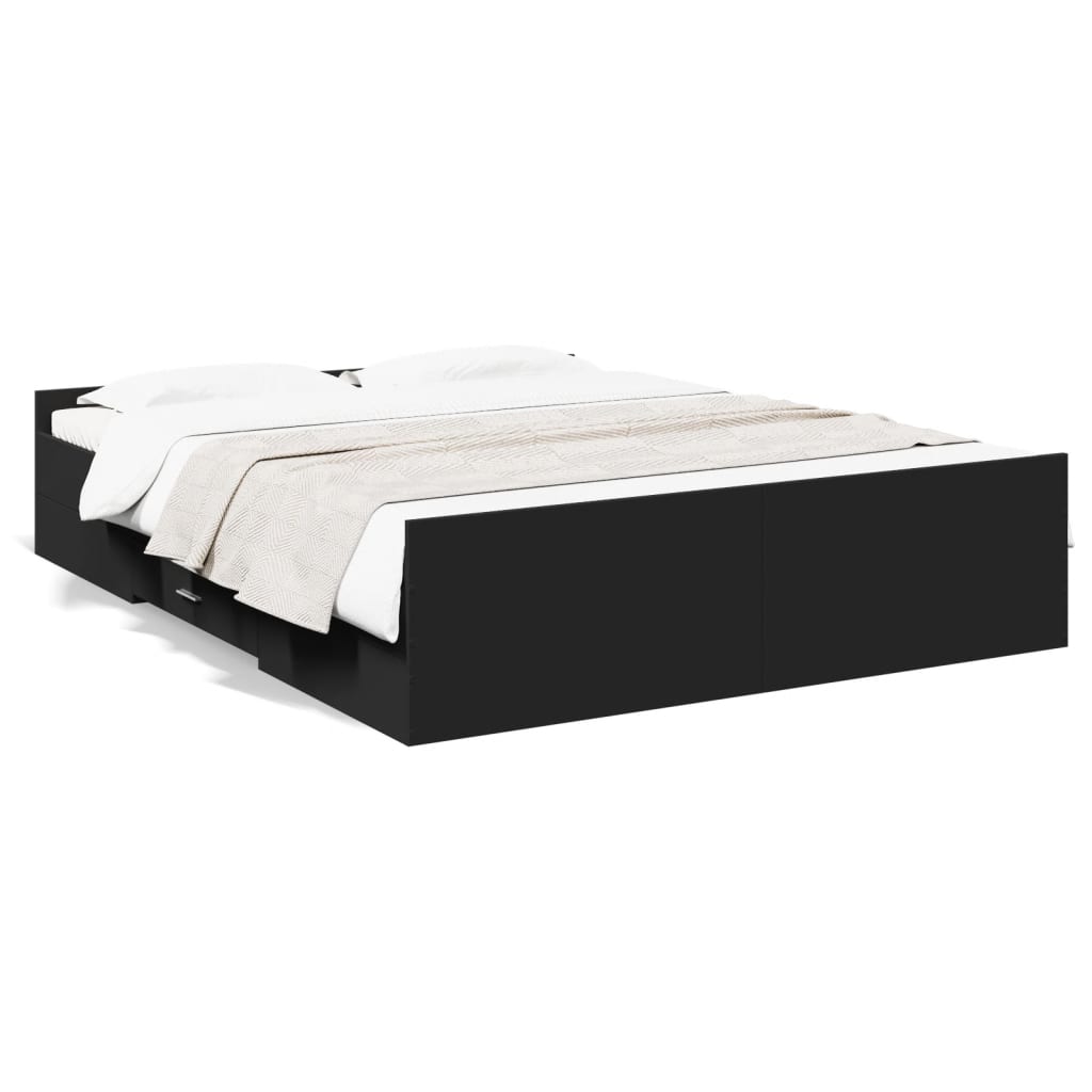 Bedframe met lades bewerkt hout zwart 150x200 cm Bedden & bedframes | Creëer jouw Trendy Thuis | Gratis bezorgd & Retour | Trendy.nl