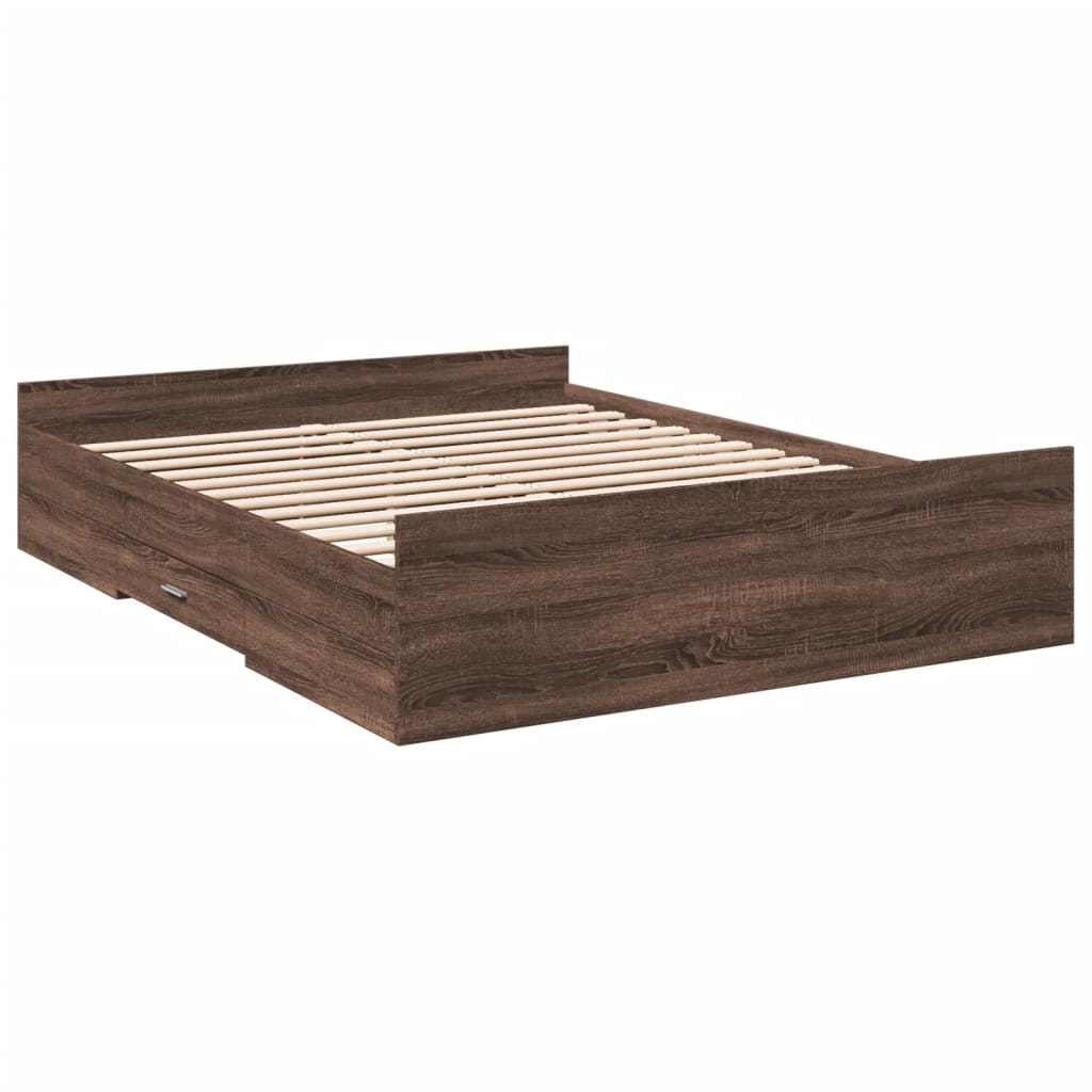 Bedframe met lades bewerkt hout bruin eikenkleur 150x200 cm Bedden & bedframes | Creëer jouw Trendy Thuis | Gratis bezorgd & Retour | Trendy.nl