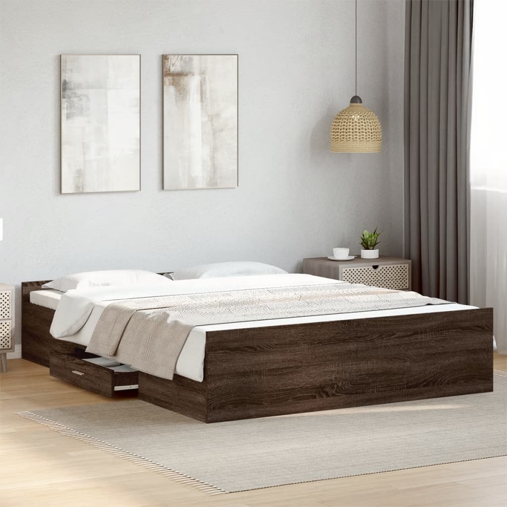 Bedframe met lades bewerkt hout bruin eikenkleur 150x200 cm Bedden & bedframes | Creëer jouw Trendy Thuis | Gratis bezorgd & Retour | Trendy.nl