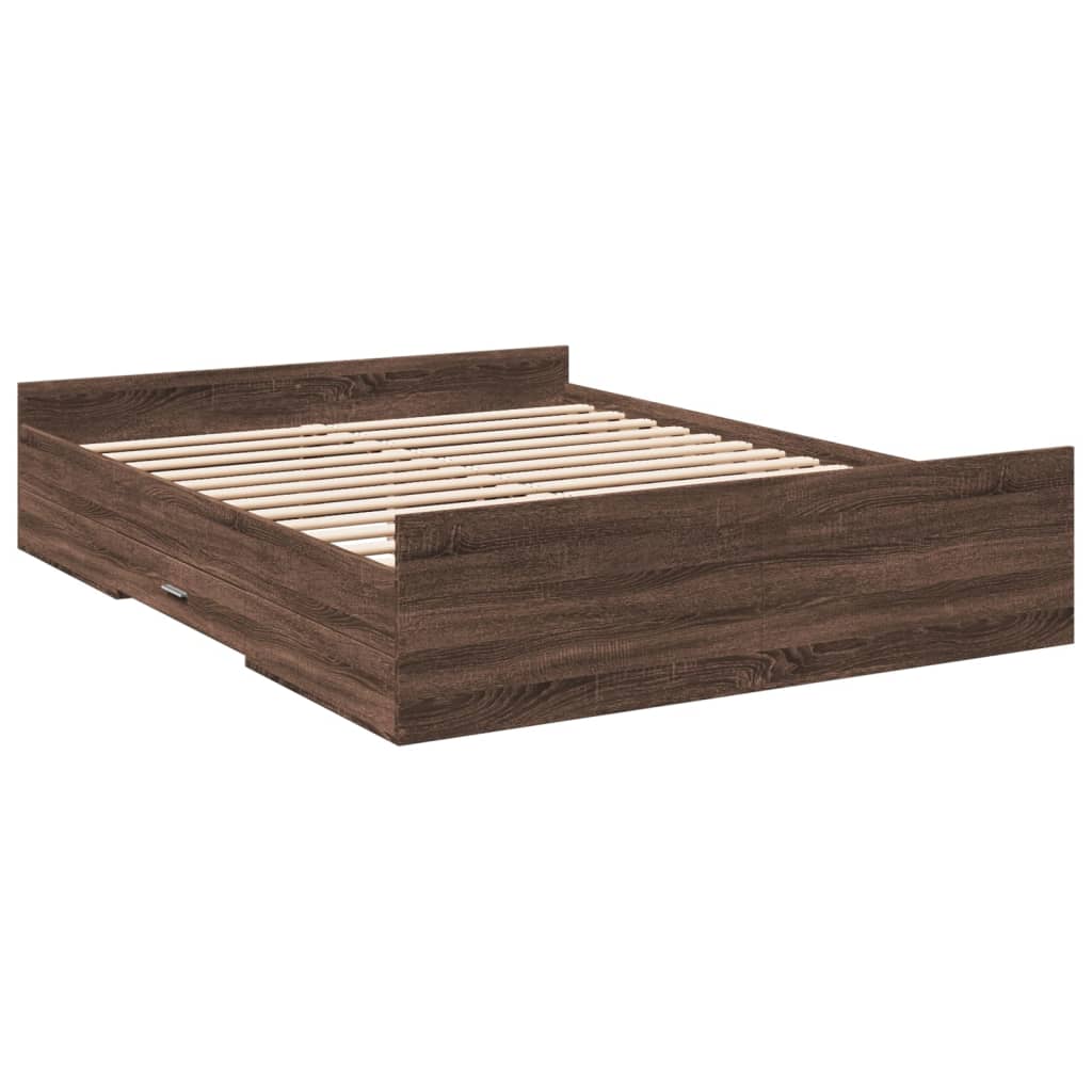 Bedframe met lades bewerkt hout bruin eikenkleur 150x200 cm Bedden & bedframes | Creëer jouw Trendy Thuis | Gratis bezorgd & Retour | Trendy.nl