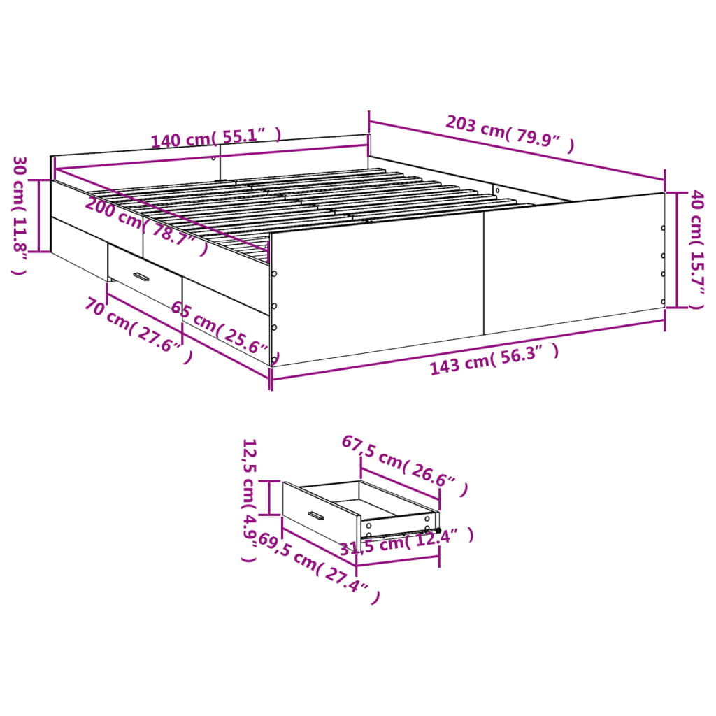 Bedframe met lades bewerkt hout wit 140x200 cm Bedden & bedframes | Creëer jouw Trendy Thuis | Gratis bezorgd & Retour | Trendy.nl