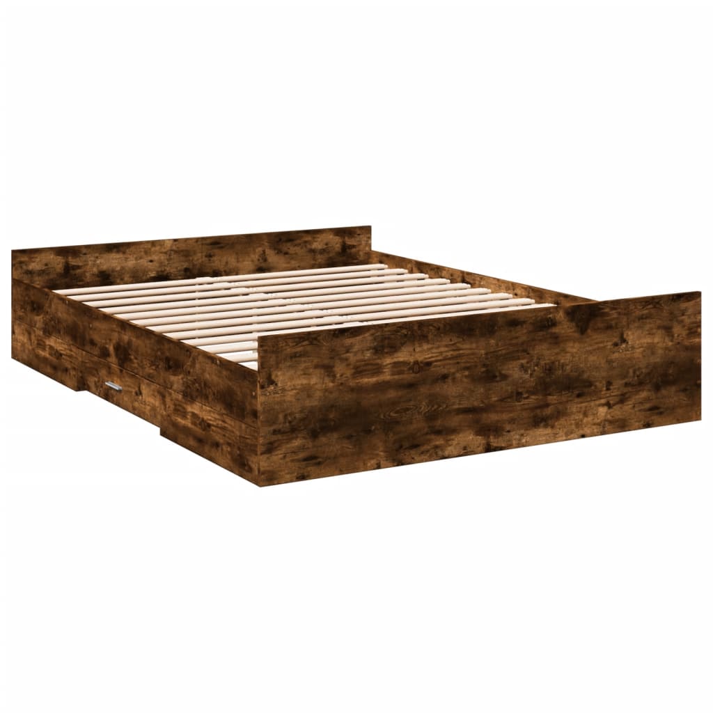 Bedframe met lades bewerkt hout gerookt eikenkleurig 140x200 cm Bedden & bedframes | Creëer jouw Trendy Thuis | Gratis bezorgd & Retour | Trendy.nl