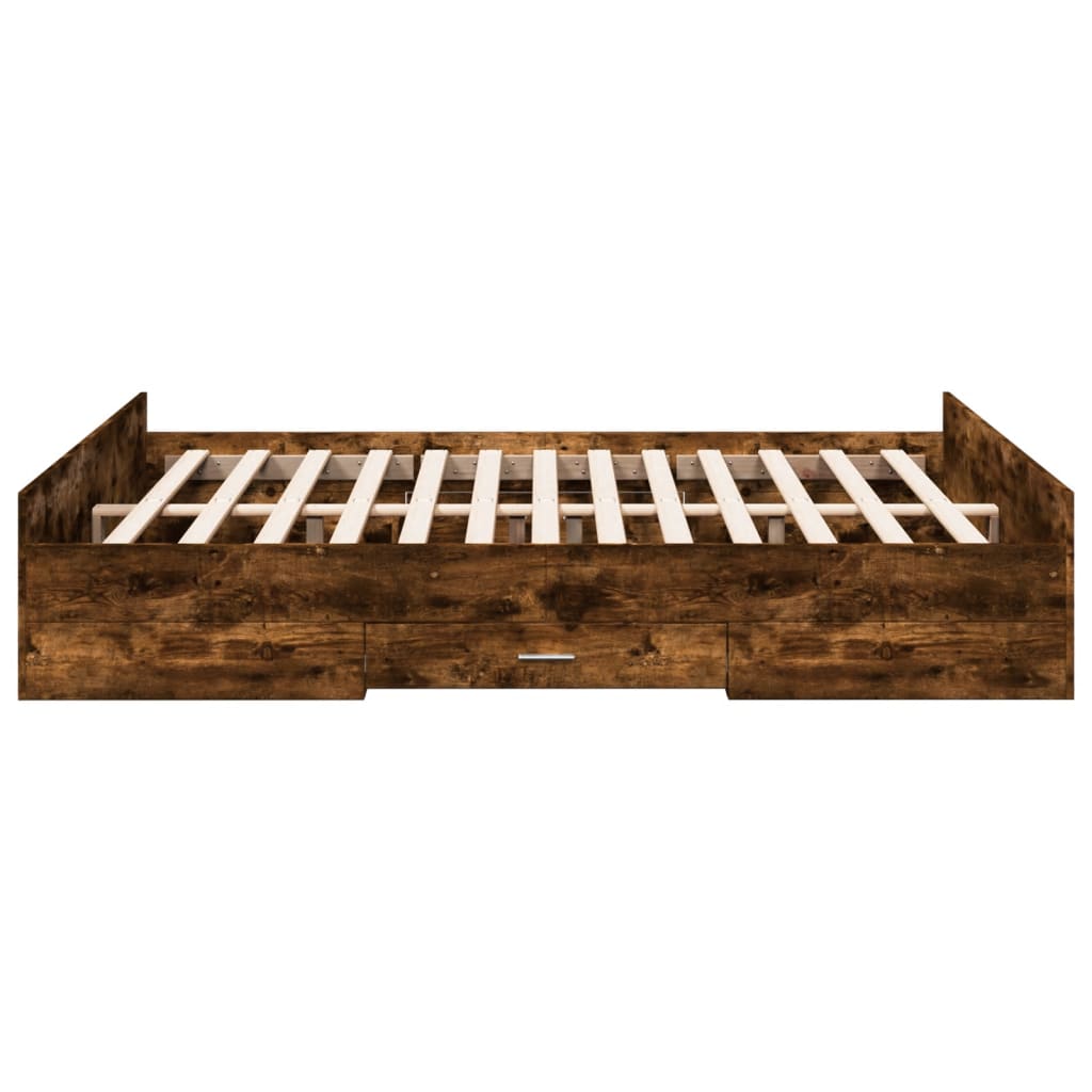 Bedframe met lades bewerkt hout gerookt eikenkleurig 140x200 cm Bedden & bedframes | Creëer jouw Trendy Thuis | Gratis bezorgd & Retour | Trendy.nl