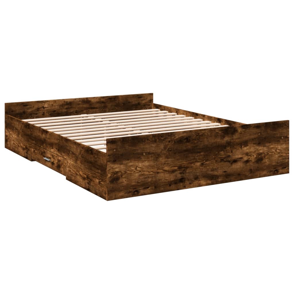 Bedframe met lades bewerkt hout gerookt eikenkleurig 140x200 cm Bedden & bedframes | Creëer jouw Trendy Thuis | Gratis bezorgd & Retour | Trendy.nl