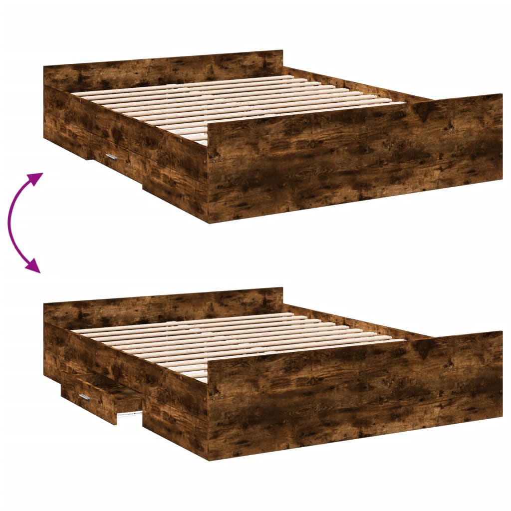 Bedframe met lades bewerkt hout gerookt eikenkleurig 140x200 cm Bedden & bedframes | Creëer jouw Trendy Thuis | Gratis bezorgd & Retour | Trendy.nl