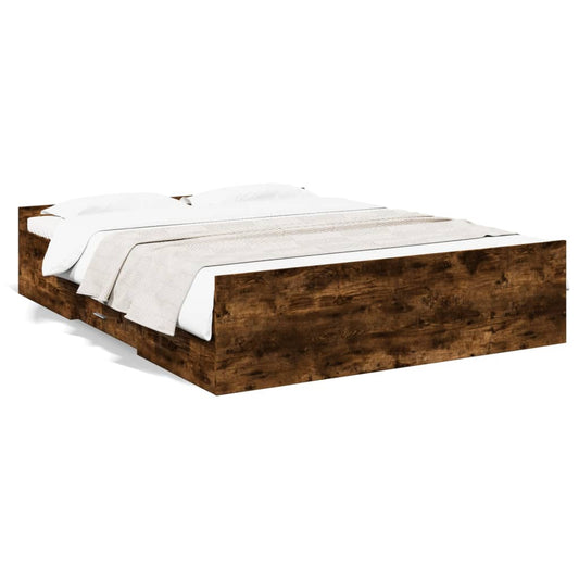 Bedframe met lades bewerkt hout gerookt eikenkleurig 140x200 cm Bedden & bedframes | Creëer jouw Trendy Thuis | Gratis bezorgd & Retour | Trendy.nl