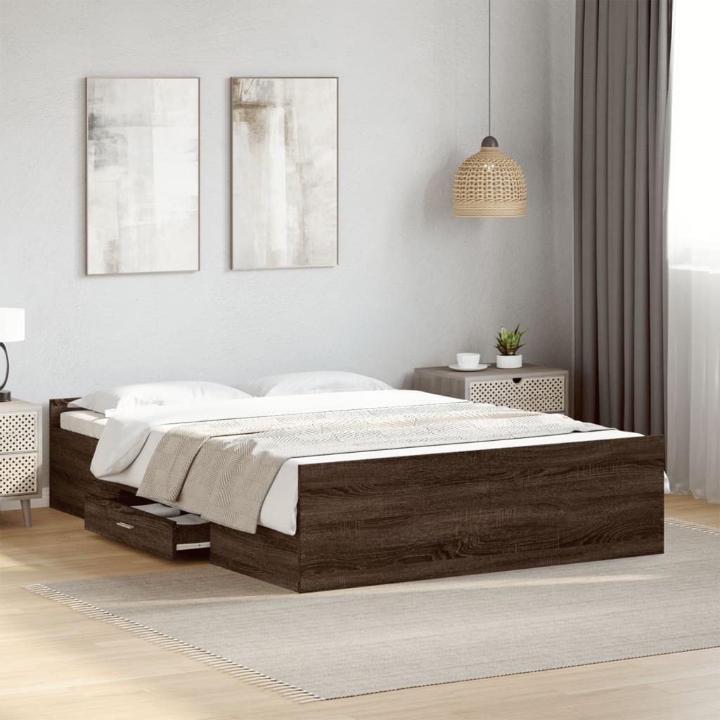 Bedframe met lades bewerkt hout bruin eikenkleur 120x200 cm Bedden & bedframes | Creëer jouw Trendy Thuis | Gratis bezorgd & Retour | Trendy.nl