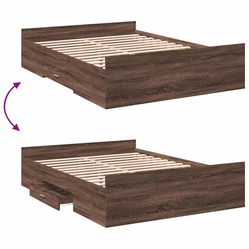 Bedframe met lades bewerkt hout bruin eikenkleur 120x200 cm Bedden & bedframes | Creëer jouw Trendy Thuis | Gratis bezorgd & Retour | Trendy.nl