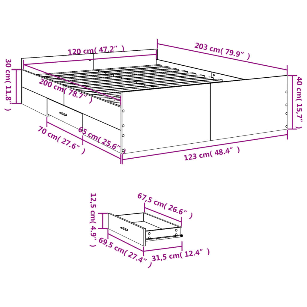 Bedframe met lades bewerkt hout bruin eikenkleur 120x200 cm Bedden & bedframes | Creëer jouw Trendy Thuis | Gratis bezorgd & Retour | Trendy.nl