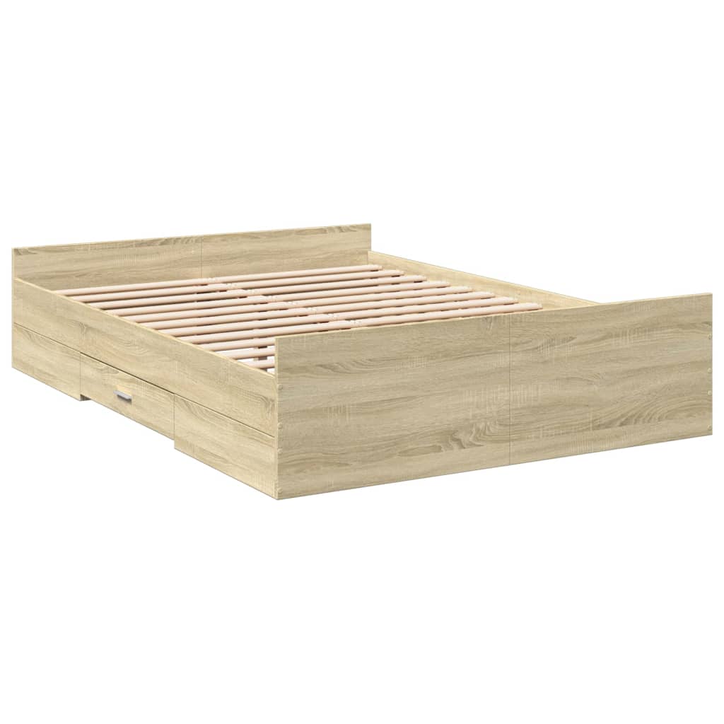 Bedframe met lades bewerkt hout sonoma eikenkleurig 140x190 cm Bedden & bedframes | Creëer jouw Trendy Thuis | Gratis bezorgd & Retour | Trendy.nl